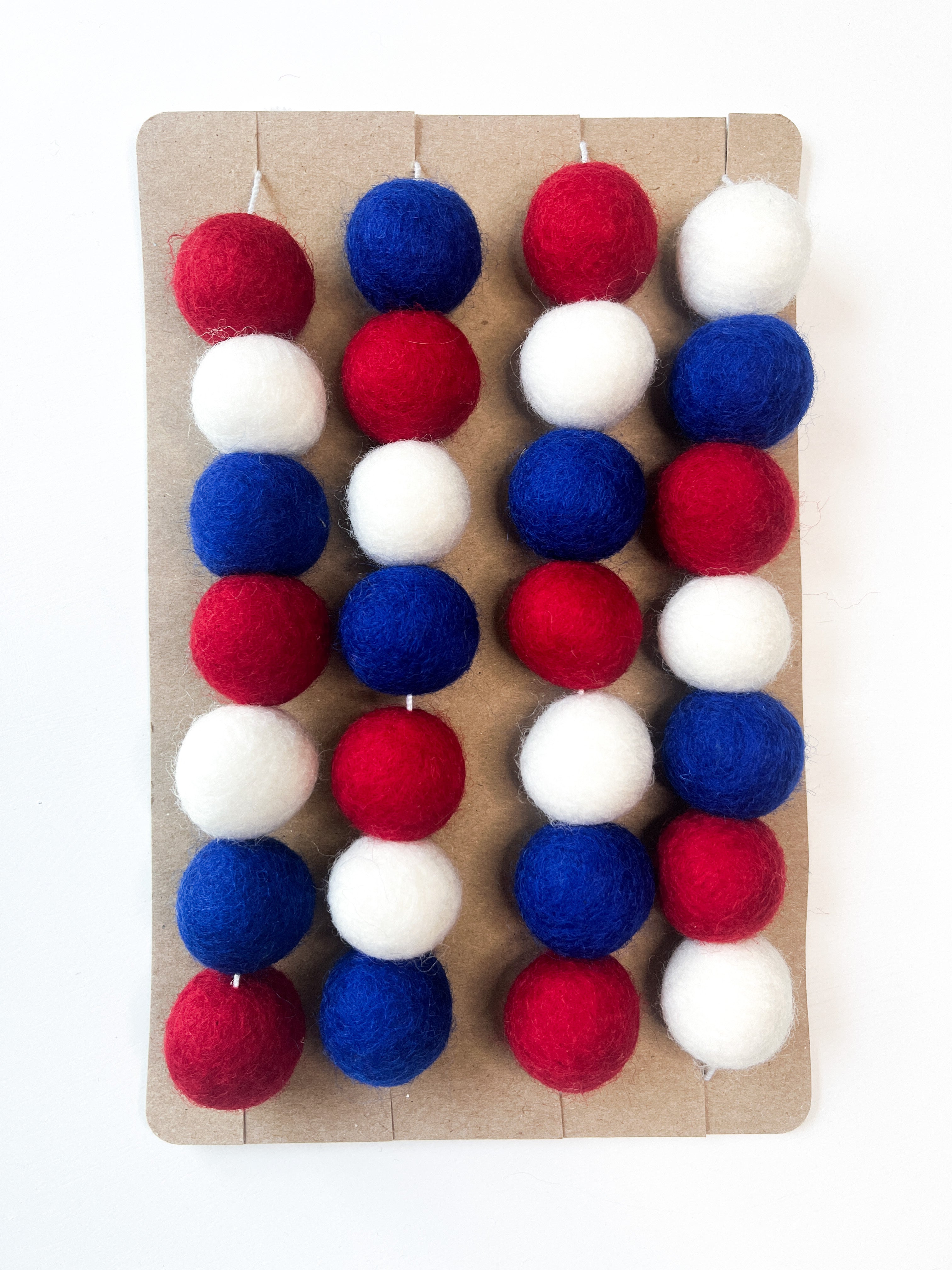 Red, White & Blue Pom Pom Garland- 100% Wool Felt Balls