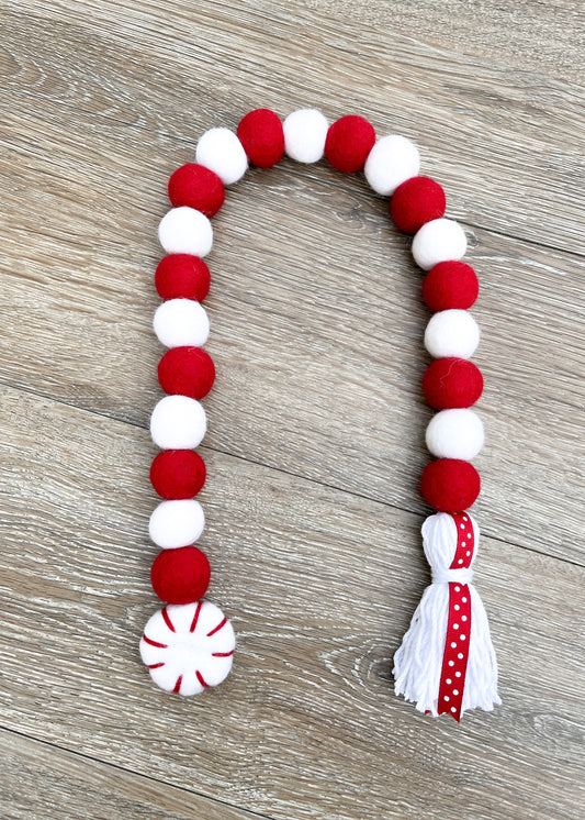 Red & White Mint Tassel Garland